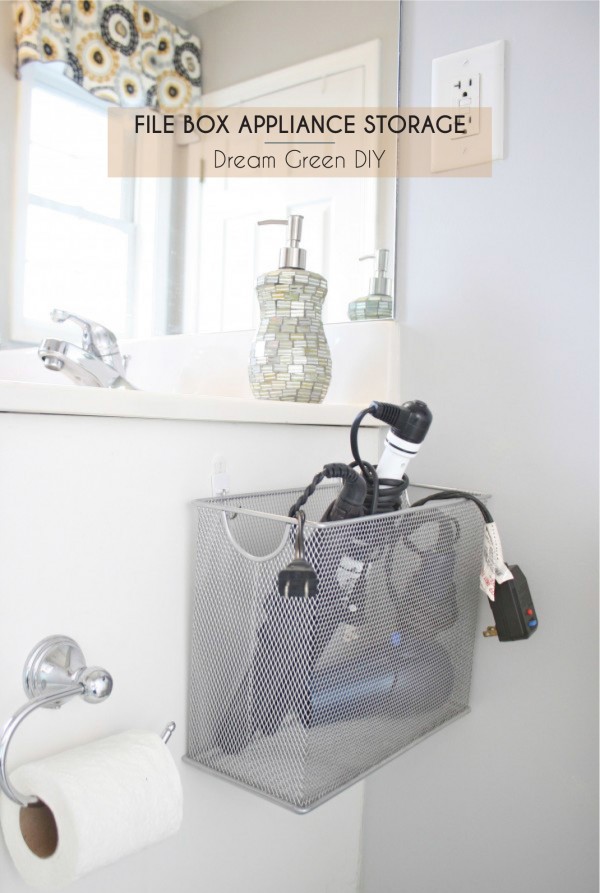 simple storage solution for bathroom appliances