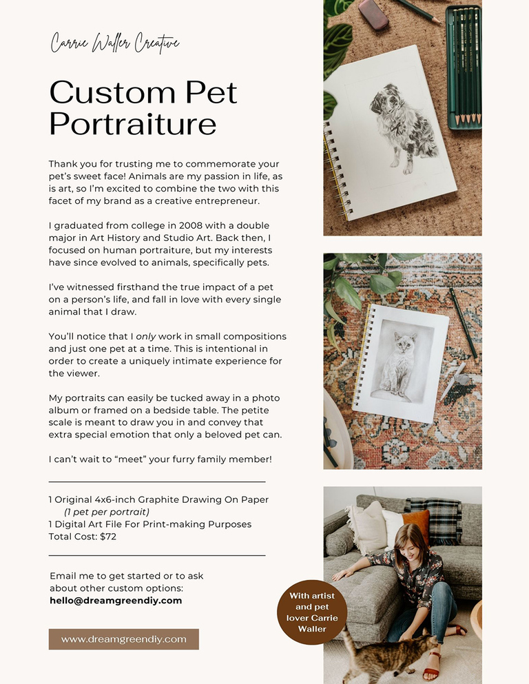 Custom Hand-Drawn Miniature Pet Portraits