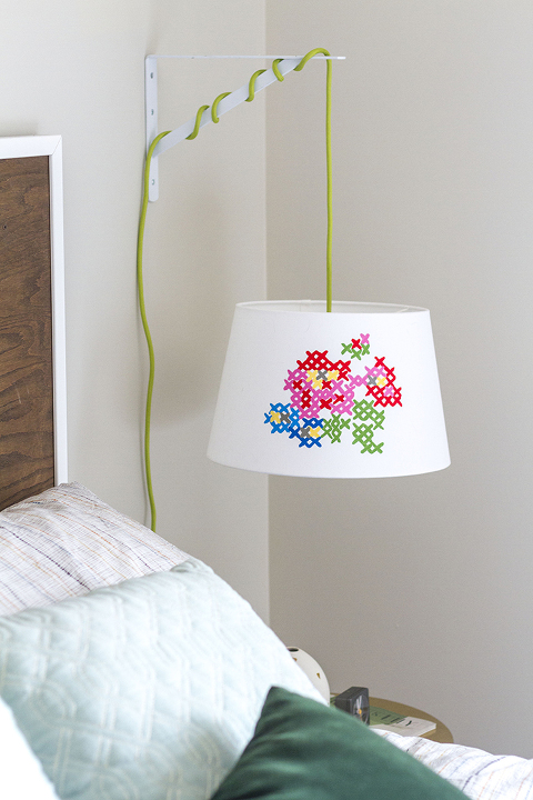 DIY Painted Cross Stitch Lamp Shade | Dream Green DIY