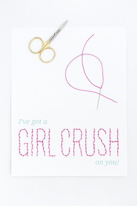 DIY Girl Crush Stitched Valentine Card | dreamgreendiy.com