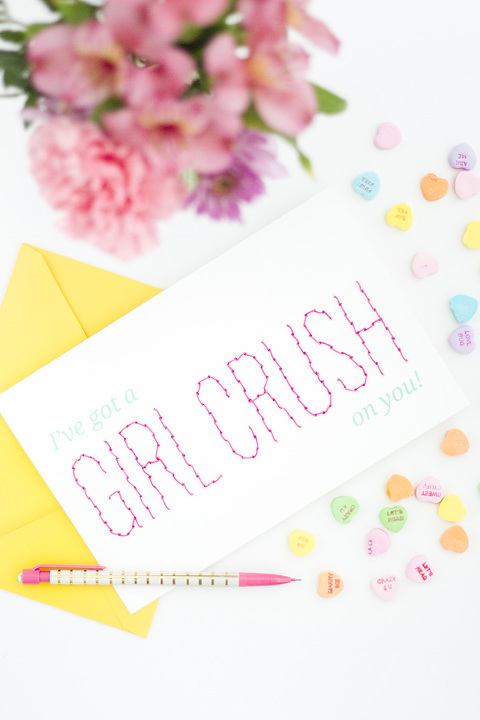 DIY Girl Crush Stitched Valentine Card | dreamgreendiy.com