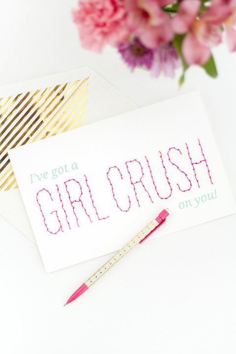 DIY Girl Crush Stitched Valentine Card | dreamgreendiy.com