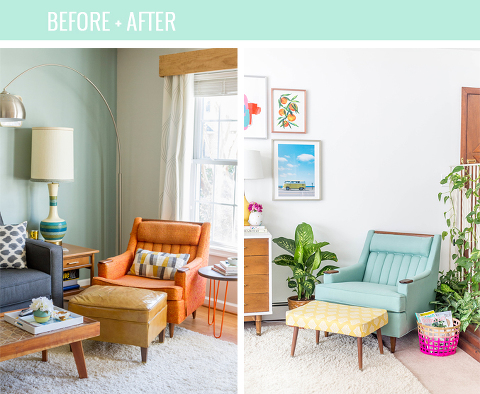 Reupholstered Mid-Century Lounge Chair Makeover | dreamgreendiy.com + @buyfabrics