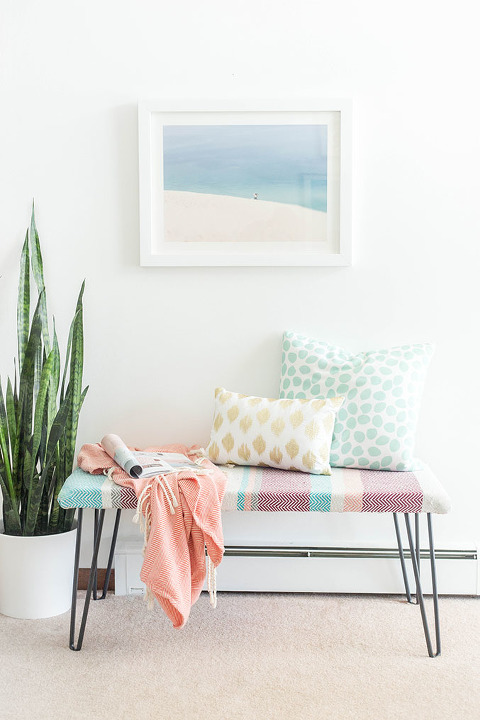 DIY Cotton Upholstered Hairpin Leg Bench | dreamgreendiy.com @refinery29 @discovercotton