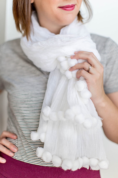White pom shop pom scarf