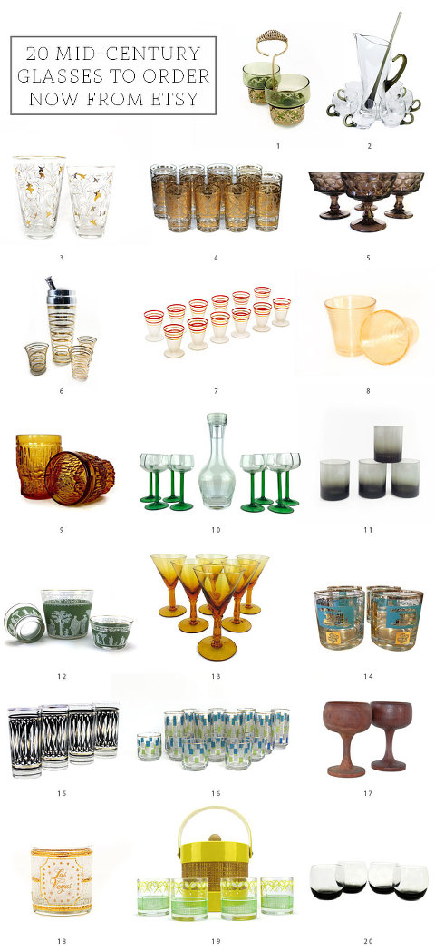 20 Mid-Century Glasses To Order Now From @Etsy | dreamgreendiy.com