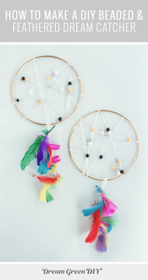 How To Make A DIY Beaded & Feathered Dream Catcher | dreamgreendiy.com + @orientaltrading