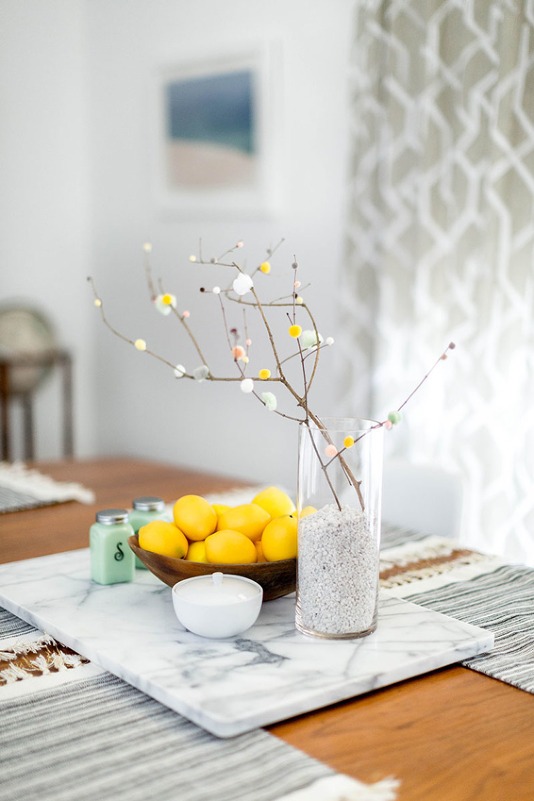 DIY Spring-Inspired Pom Pom Petaled Branches | dreamgreendiy.com + @orientaltrading