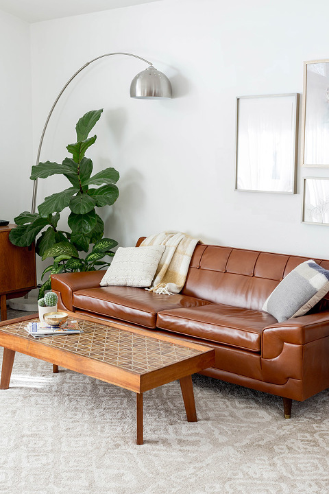 Mid century tufted leather sofa deals