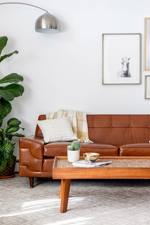 Mid Century Tufted Leather Couch, Mid Century Leather Couch