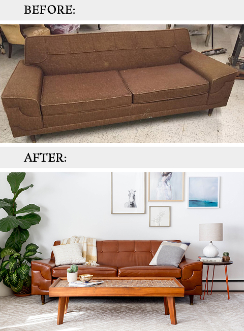 Before & After: Mid-Century Tufted Leather Couch | dreamgreendiy.com + @mooreandgiles