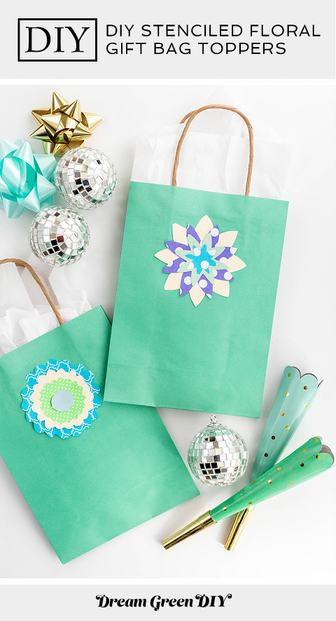 DIY Stenciled Floral Gift Bag Toppers | dreamgreendiy.com + @orientaltrading