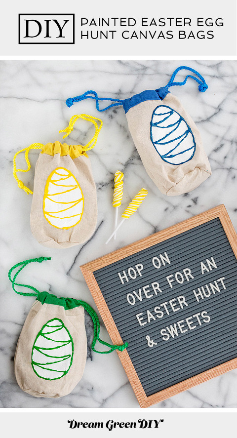 DIY Painted Easter Egg Hunt Canvas Bags | dreamgreendiy.com + @orientaltrading