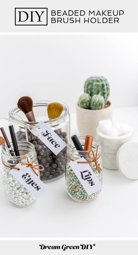 DIY Beaded Makeup Brush Holder | dreamgreendiy.com + @orientaltrading #ad