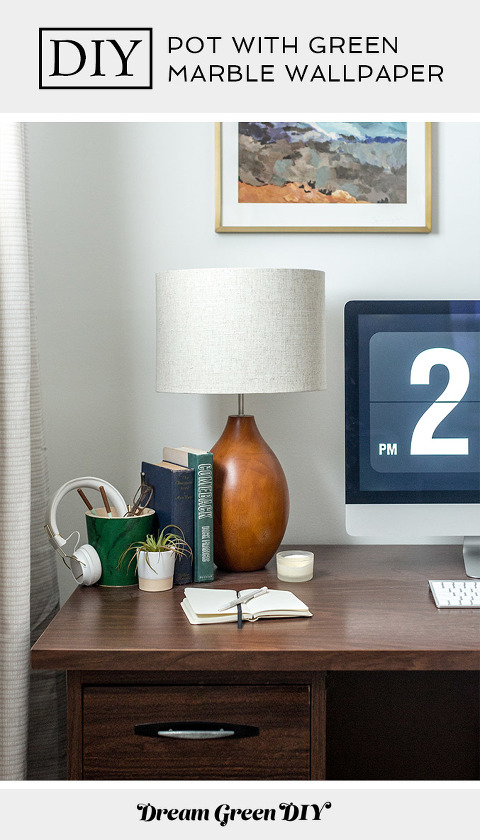 DIY Wood Pot With Green Marble Wallpaper