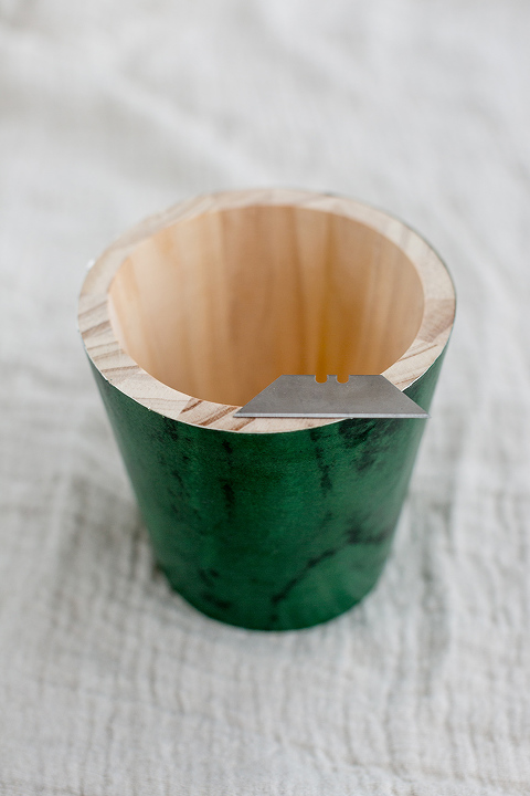 DIY Wood Pot With Green Marble Wallpaper