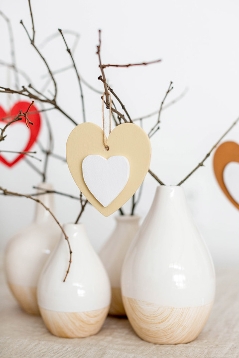 DIY Valentine's Day Wood Heart Ornament Tree | dreamgreendiy.com + @orientaltrading