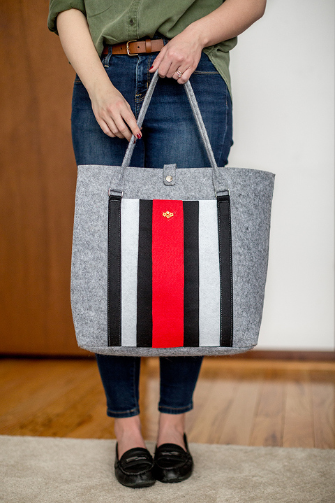 DIY Look-A-Like Designer Striped Felt Tote