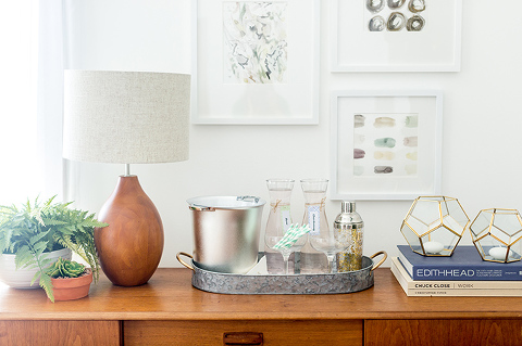 How To Create A Bar Cart Vignette Without A Cart | dreamgreendiy.com + @orientaltrading