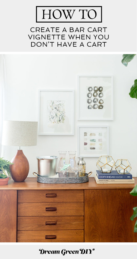 How To Create A Bar Cart Vignette Without A Cart | dreamgreendiy.com + @orientaltrading