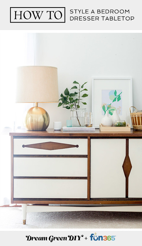 How To Style A Bedroom Dresser Tabletop | dreamgreendiy.com + @orientaltrading #ad