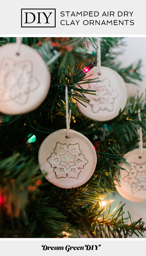 DIY Stamped Air Dry Clay Christmas Ornaments