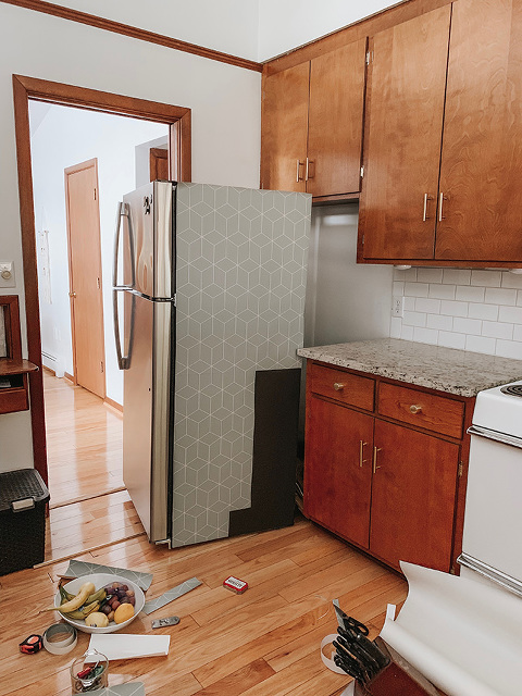 DIY Wallpapered Refrigerator Makeover