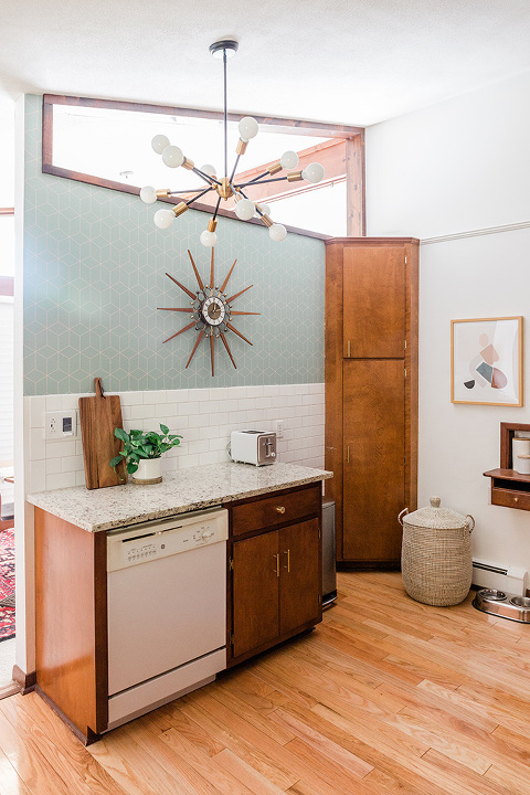 Mid-century kitchen with wood cabinets