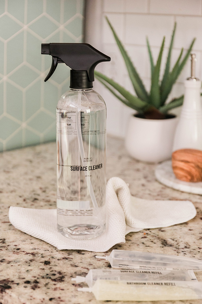 Reusable spray bottle with cleaning solution