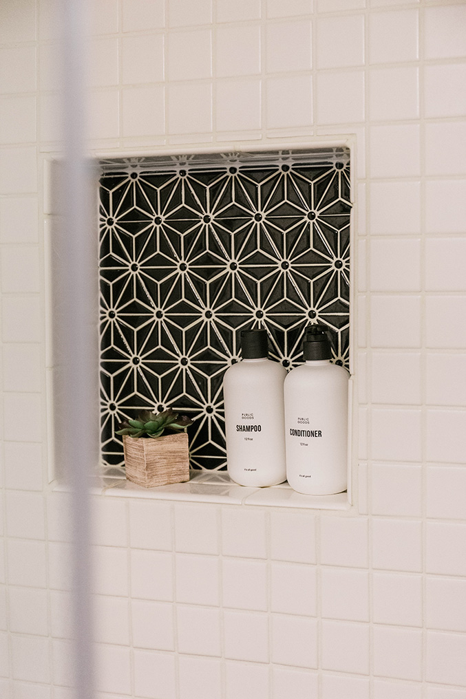 Black and white shower tile