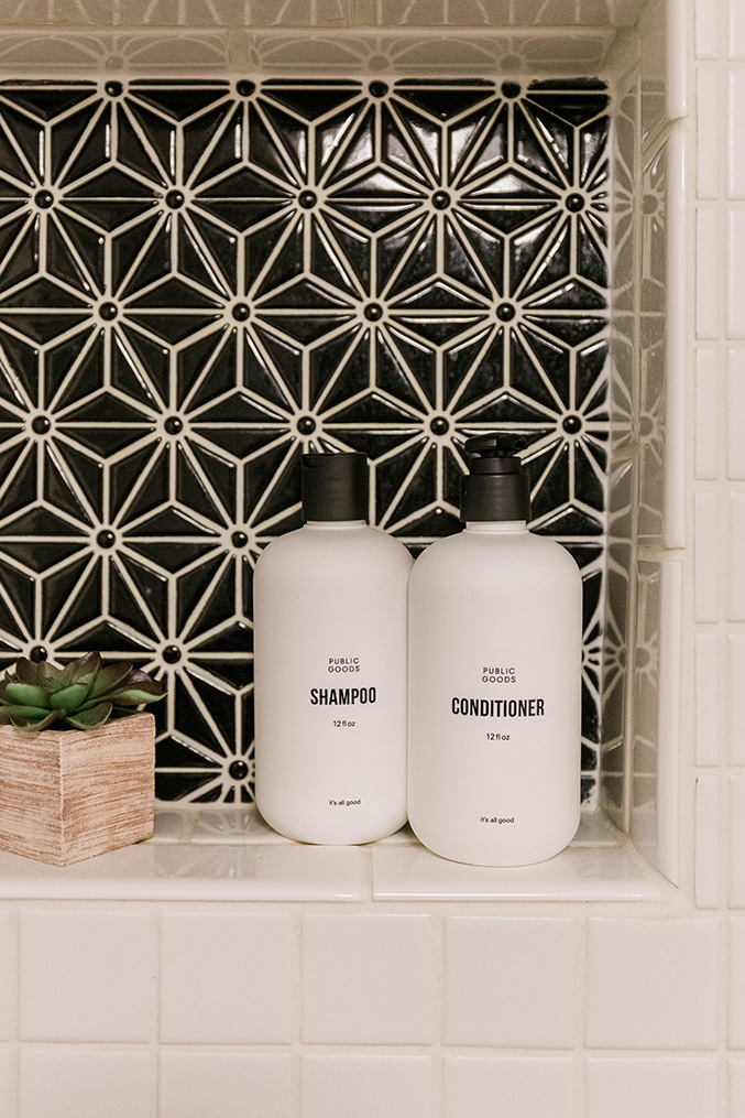 Minimalist shampoo and conditioner bottles