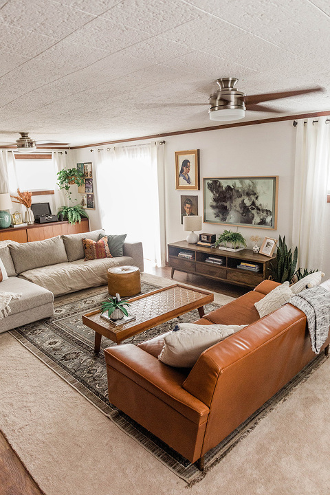 Mid-century boho living room décor