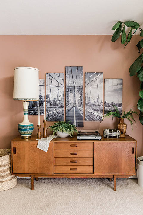 Terracotta colored feature wall