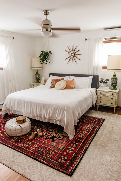 Matching white bedding in the bedroom