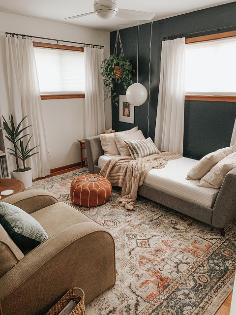 Boho Mid-Century Guest Room Lounge