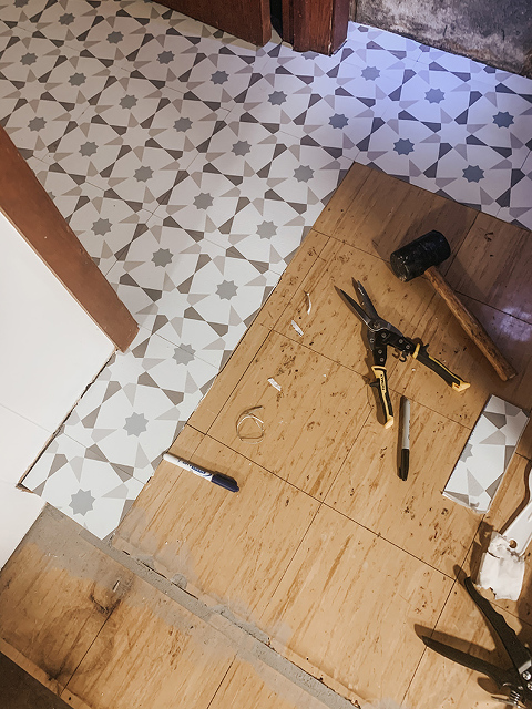 DIY Peel-And-Stick Tile Stairs Makeover