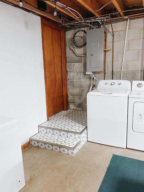 DIY Peel-And-Stick Tile Stairs Makeover