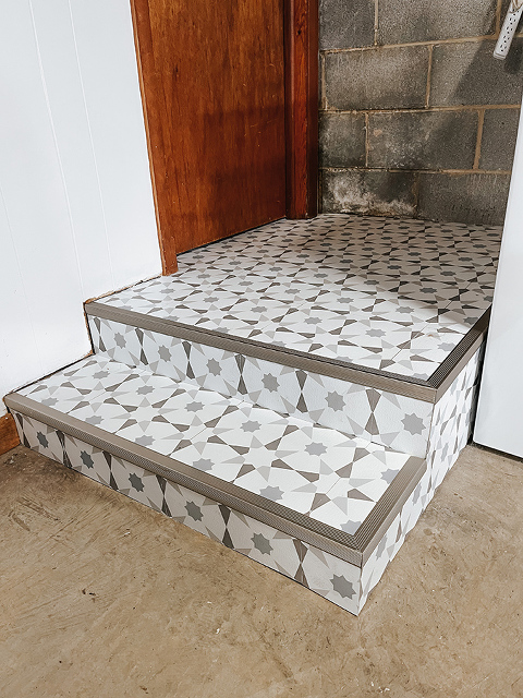 DIY Peel-And-Stick Tile Stairs Makeover