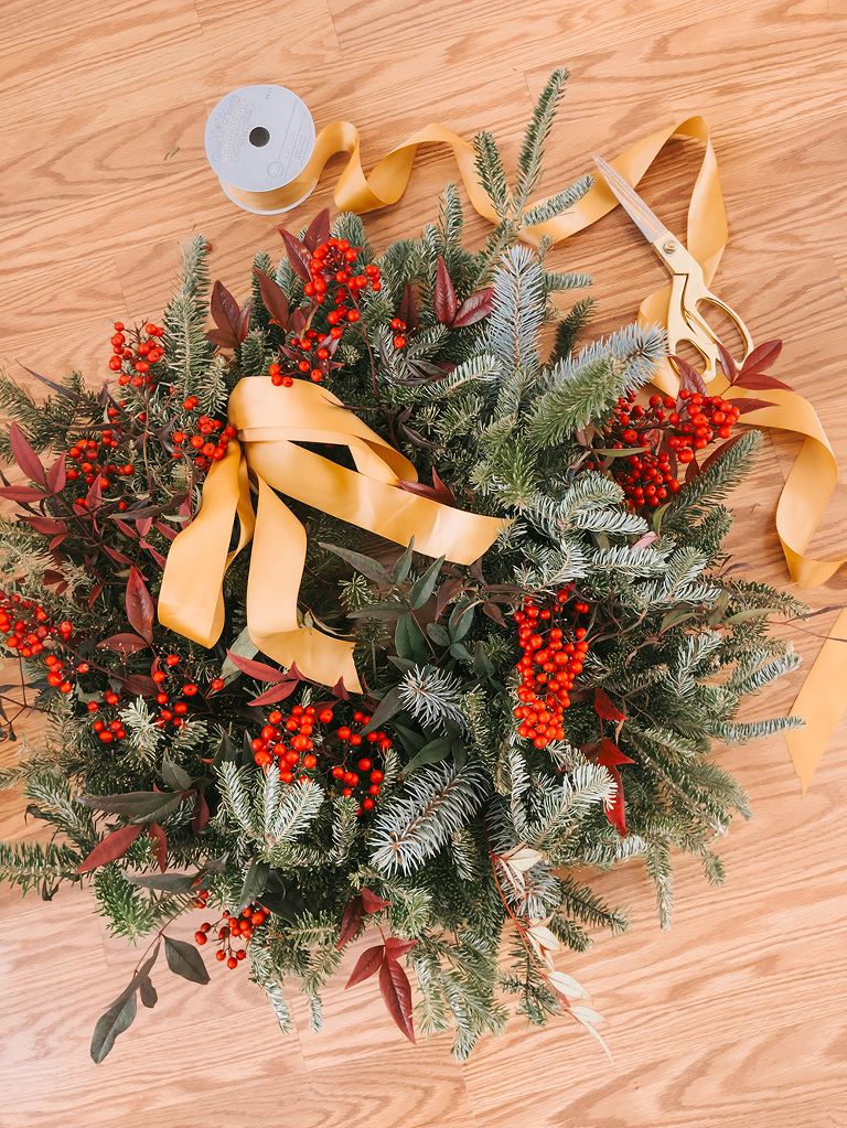 DIY Foraged Christmas Wreath Decorating