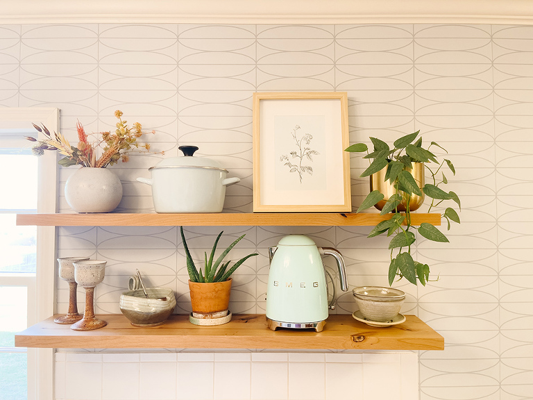 Mid-Century Kitchen With DIY Peel-And-Stick Retro Patterned Wallpaper