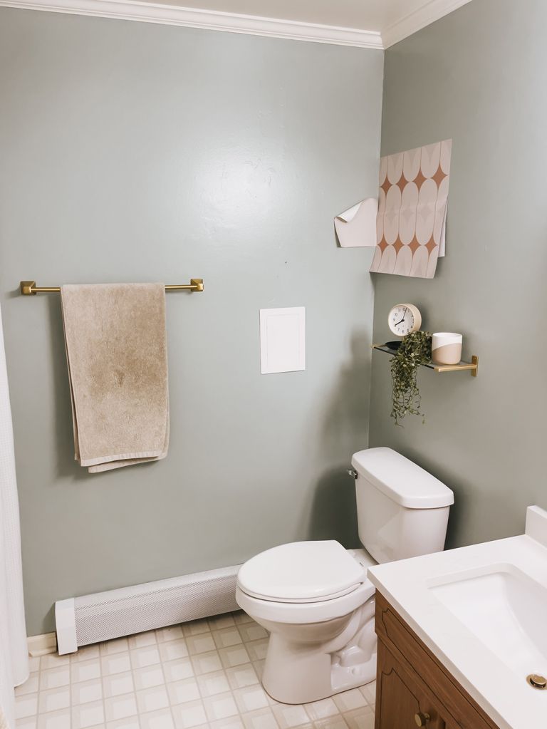 DIY Bathroom Wallpapered Feature Wall