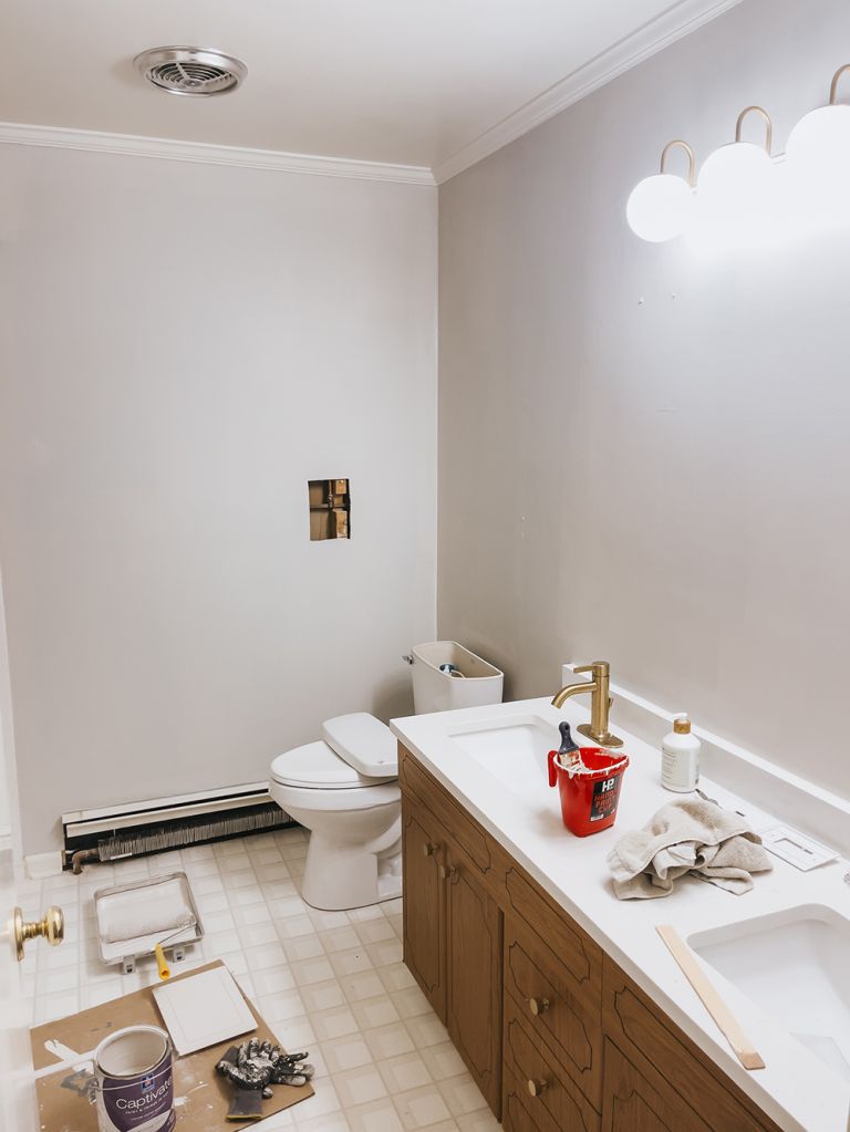 DIY Bathroom Wallpapered Feature Wall