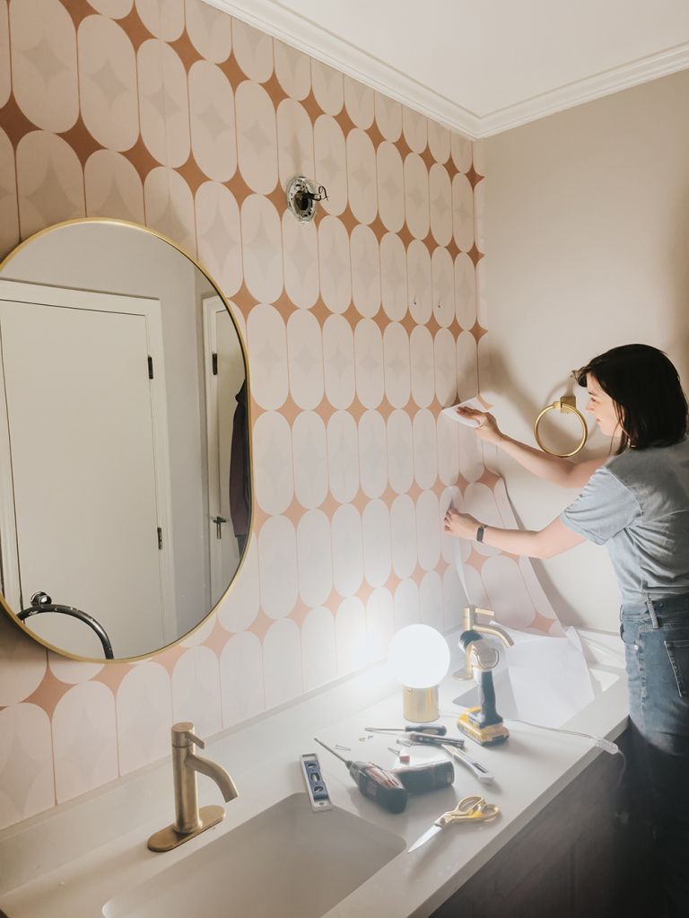 DIY Bathroom Wallpapered Feature Wall