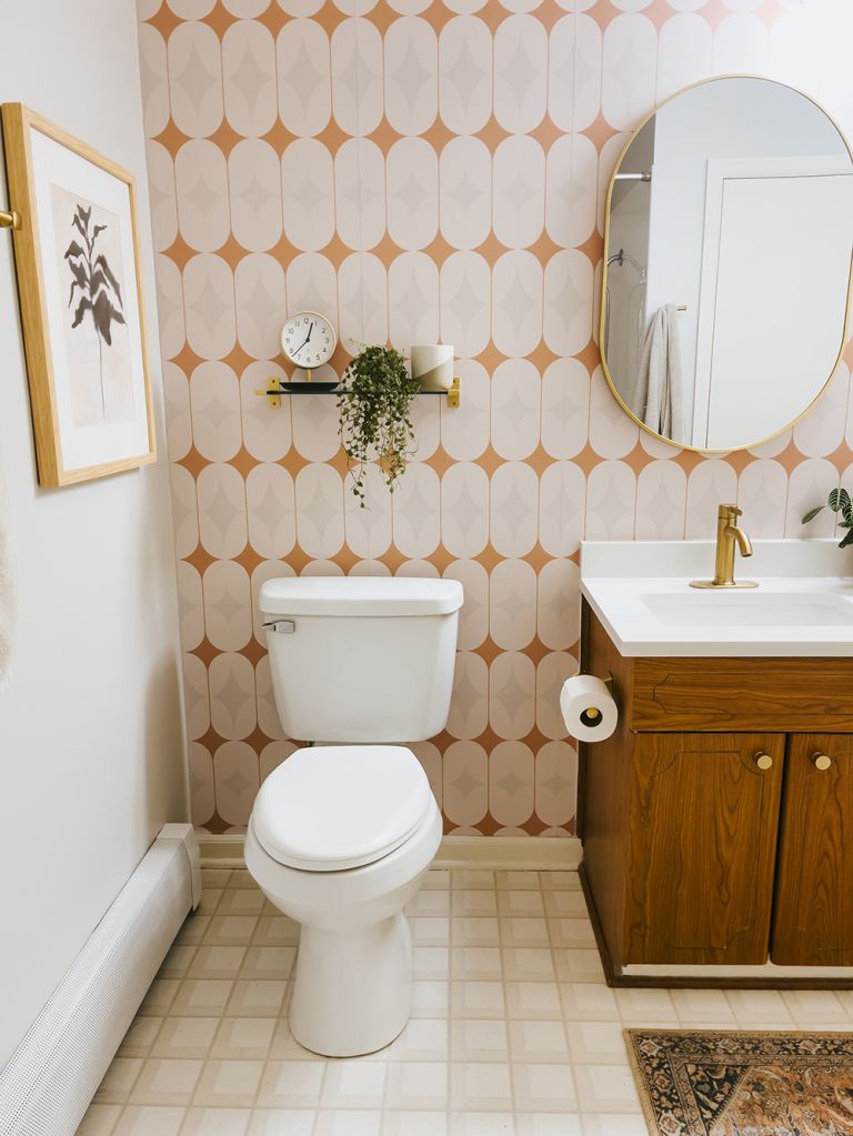 DIY Bathroom Wallpapered Feature Wall