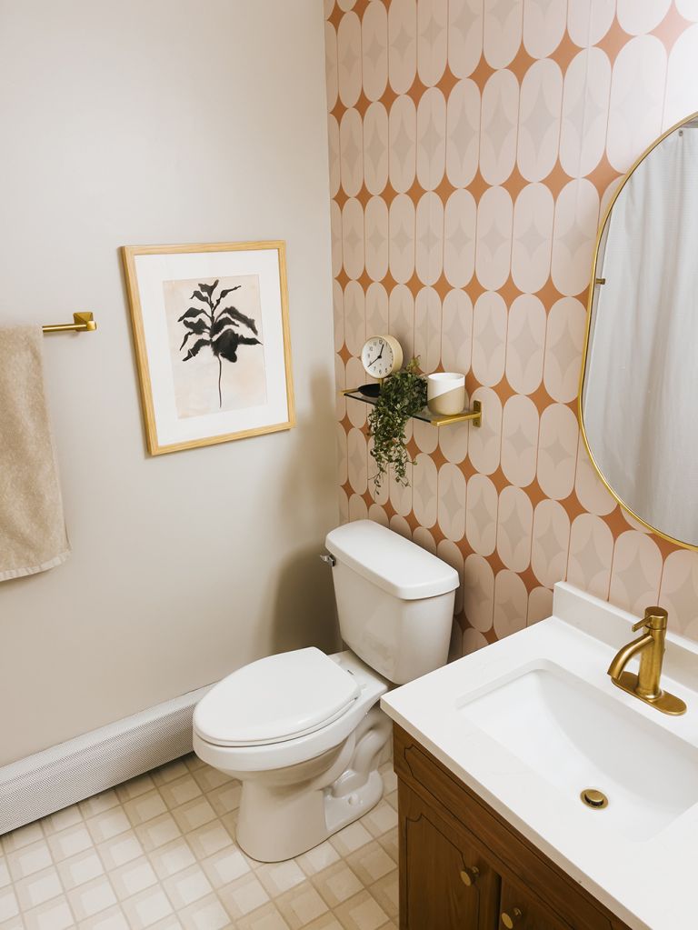 DIY Bathroom Wallpapered Feature Wall