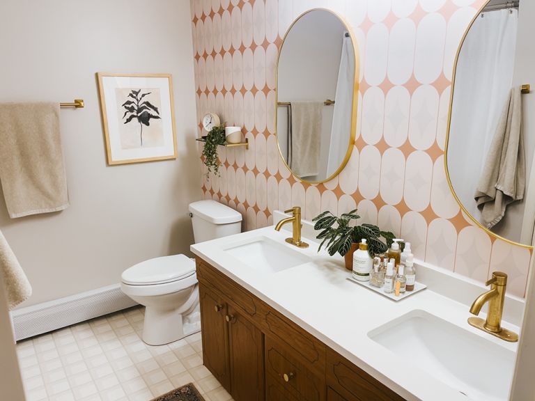 DIY Bathroom Wallpapered Feature Wall