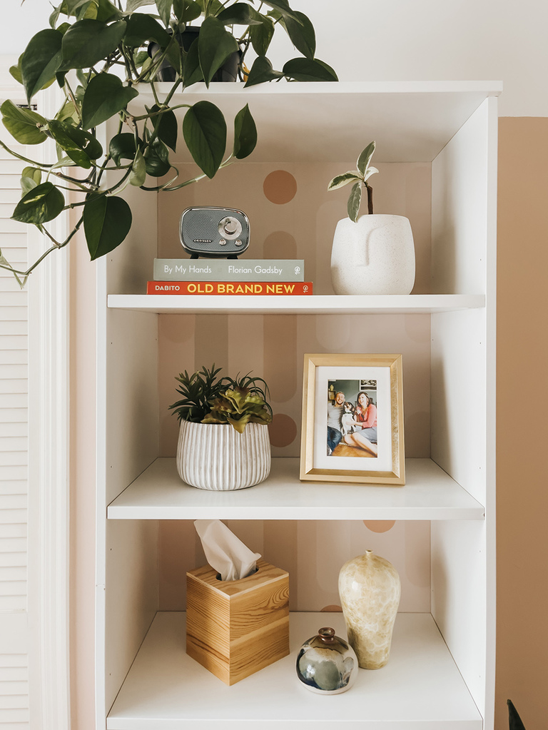 DIY Wallpapered Bookcase IKEA Hack Featuring @fancywallseu Peel-And-Stick Wallpaper (ad/gifted)