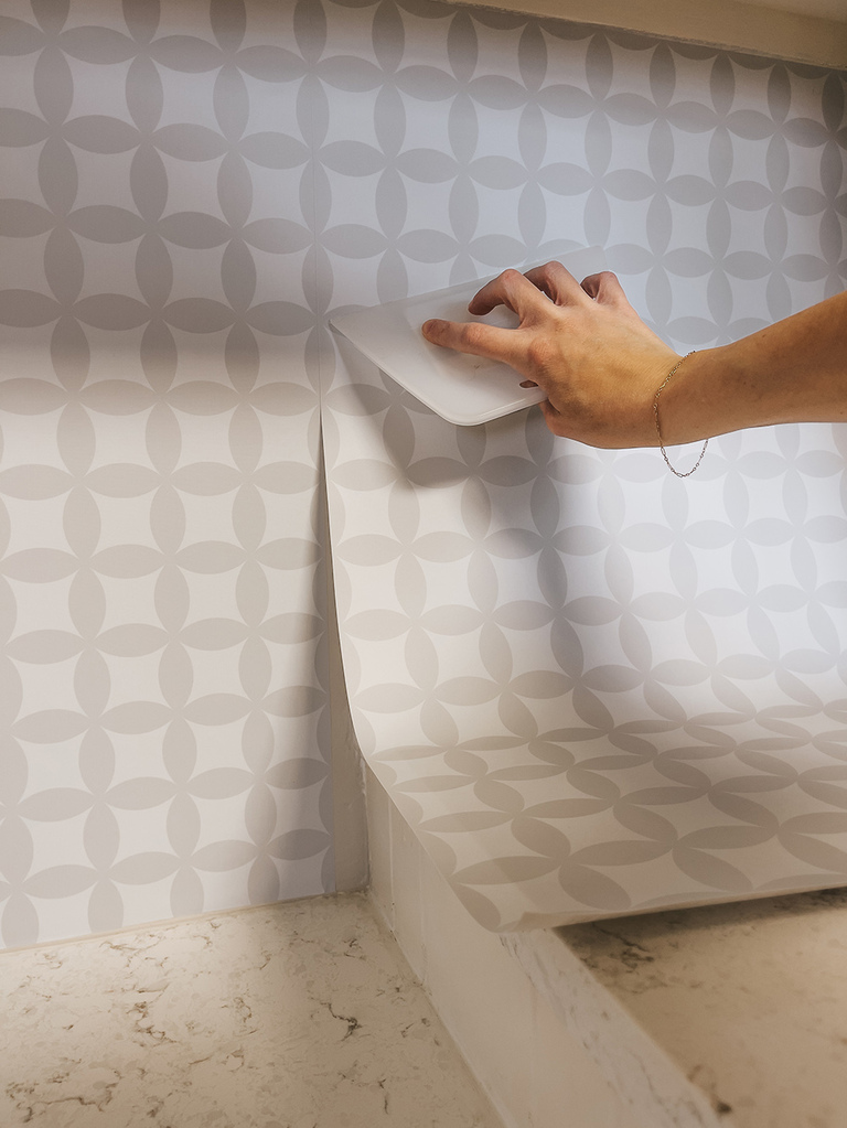 Faux Tile Wallpapered Backsplash Idea