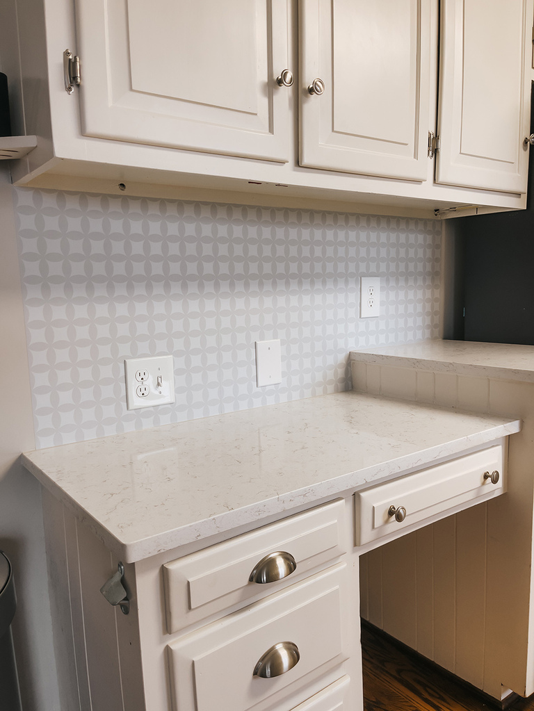 Faux Tile Wallpapered Backsplash Idea