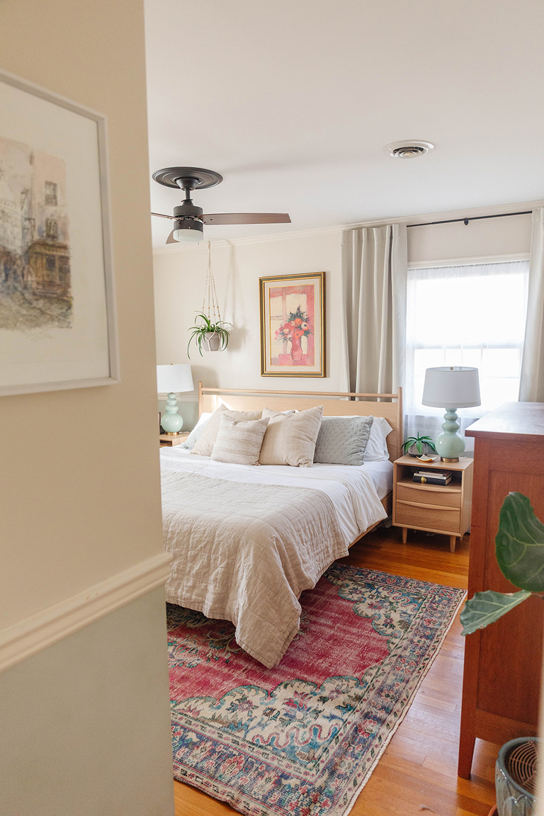 Colorful Boho Primary Bedroom Tour | dreamgreendiy.com + @article #ourArticle #ad #leniadresser #lenianightstand #leniabed